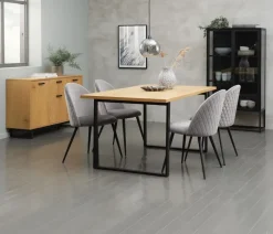 AABENRAA + KOKKEDAL Spisebordssæt|AABENRAA L160 bord eg + 4 KOKKEDAL stole grå velour