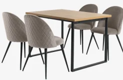 AABENRAA + KOKKEDAL Spisebordssæt|AABENRAA L120 bord eg + 4 KOKKEDAL stole grå velour