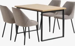 AABENRAA + VELLEV Spisebordssæt|AABENRAA L120 bord eg + 4 VELLEV stole sand/sort