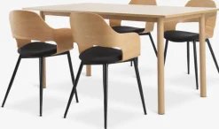 ALSTED + HVIDOVRE Spisebordssæt|ALSTED L160 bord eg + 4 HVIDOVRE stole eg/sort