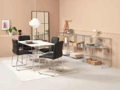 BANNERUP + HAMMEL Spisebordssæt|BANNERUP L120 bord hvid + 4 HAMMEL stole sort