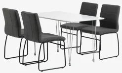 BANNERUP + HAMMEL Spisebordssæt|BANNERUP L120 bord hvid + 4 HAMMEL stole grå