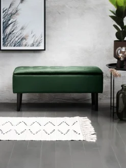 BADSTED Bænke|Entrebænke|Bænk m/opbevaringsplads grøn velour Mørkegrøn
