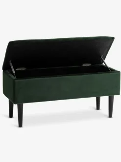 BADSTED Bænke|Entrebænke|Bænk m/opbevaringsplads grøn velour Mørkegrøn