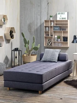VARBJERG Sovesofaer|Sovesofaer|Daybed 190x152 mørkegråt stof/egefarve