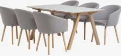 EGEBJERG + KLOSTER Spisebordssæt|EGEBJERG L250 bord lysegrå + 4 KLOSTER stole lysegrå