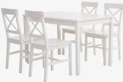 EJBY Spisebordssæt|L118 bord hvid + 4 stole hvid