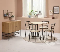 GADSTRUP Spisebordssæt|Ø85 bord + 4 stole sort/egefarve