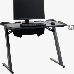 LINDHOLM Skriveborde|Gamer-bord m/LED-lys og kopholder sort