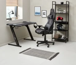 LINDHOLM Skriveborde|Gamer-bord m/LED-lys og kopholder sort