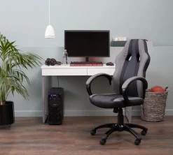 AGGESTRUP Gamer Stole|Gamer-stol grå kunstlæder/sort mesh
