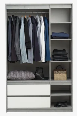 BILLUND Garderobeskabe Med Skydedøre|Garderobeskabe Med Skydedøre|Garderobeskab 119x193 hvid/beton Hvid+Beton