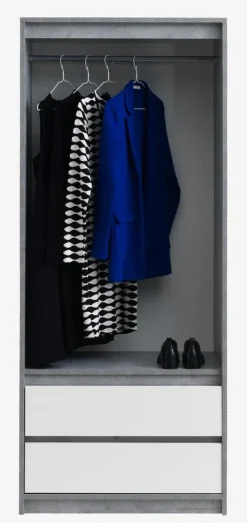 BILLUND Garderobeskabe Med Skydedøre|Garderobeskabe Med Skydedøre|Garderobeskab 80x193 hvid/beton Hvid+Beton