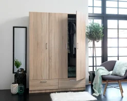 ELLESTED Garderobeskabe Med Skydedøre|Garderobeskabe Med Skydedøre|Garderobeskab 144x200 3 låger 2 skuffer efarve Eg