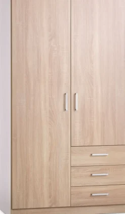 FANDRUP Garderobeskabe Med Skydedøre|Garderobeskabe Med Skydedøre|Garderobeskab 97x176 2 låger 3 skuffer lys egefarve Lyseg