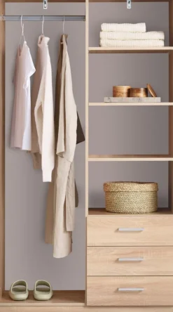 FANDRUP Garderobeskabe Med Skydedøre|Garderobeskabe Med Skydedøre|Garderobeskab 97x176 2 låger 3 skuffer lys egefarve Lyseg