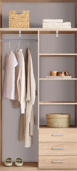 FANDRUP Garderobeskabe Med Skydedøre|Garderobeskabe Med Skydedøre|Garderobeskab 97x176 2 låger 3 skuffer lys egefarve Lyseg