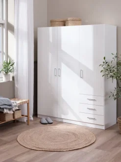 FANDRUP Garderobeskabe Med Skydedøre|Garderobeskabe Med Skydedøre|Garderobeskab 145x176 3 låger 3 skuffer Hvid