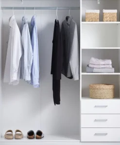 FANDRUP Garderobeskabe Med Skydedøre|Garderobeskabe Med Skydedøre|Garderobeskab 145x176 3 låger 3 skuffer Hvid