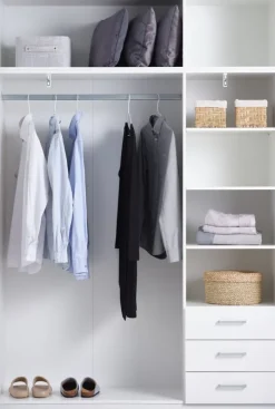 FANDRUP Garderobeskabe Med Skydedøre|Garderobeskabe Med Skydedøre|Garderobeskab 145x176 3 låger 3 skuffer Hvid