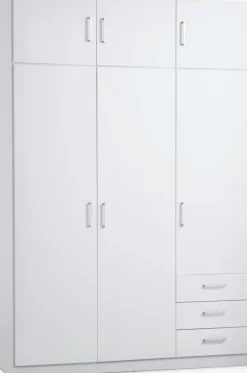 FANDRUP Garderobeskabe Med Skydedøre|Garderobeskabe Med Skydedøre|Garderobeskab 145x176 3 låger 3 skuffer Hvid