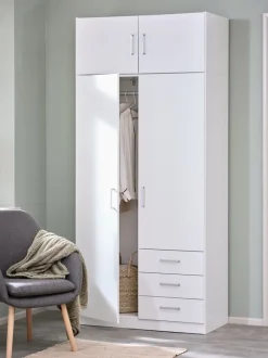 FANDRUP Garderobeskabe Med Skydedøre|Garderobeskabe Med Skydedøre|Garderobeskab 97x176 2 låger 3 skuffer Hvid