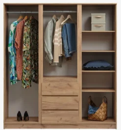 LIMFJORDEN Garderobeskabe Med Skydedøre|Garderobeskabe Med Skydedøre|Garderobeskab 180x200 kombi naturlig efarve Eg