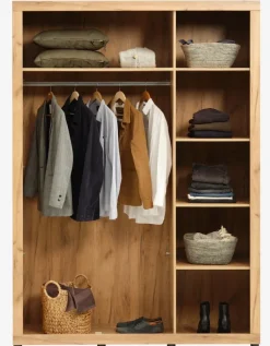 LINTRUP Garderobeskabe Med Skydedøre|Garderobeskabe Med Skydedøre|Garderobeskab 157x220 3 låger egefarve