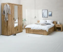 LINTRUP Garderobeskabe Med Skydedøre|Garderobeskabe Med Skydedøre|Garderobeskab 157x220 3 låger egefarve