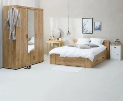 LINTRUP Garderobeskabe Med Skydedøre|Garderobeskabe Med Skydedøre|Garderobeskab 157x220 3 låger egefarve