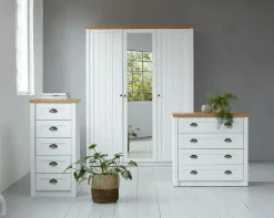 MARKSKEL Garderobeskabe Med Skydedøre|Garderobeskabe Med Skydedøre|Garderobeskab 112x210 hvid/egefarve