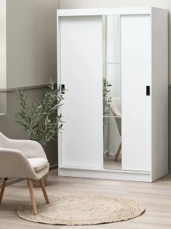 ODDER Garderobeskabe Med Skydedøre|Garderobeskabe Med Skydedøre|Garderobeskab 120x201 2 skydedøre m/spejl hvid