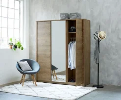 VEDDE Garderobeskabe Med Skydedøre|Garderobeskabe Med Skydedøre|Garderobeskab 167x197 m/spejl vild Eg