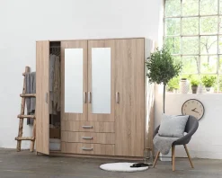 VELLERUP Garderobeskabe Med Skydedøre|Garderobeskabe Med Skydedøre|Garderobeskab 200x200 kombi Eg
