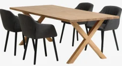 GRIBSKOV + ADSLEV Spisebordssæt|GRIBSKOV L230 bord eg + 4 ADSLEV stole antracit