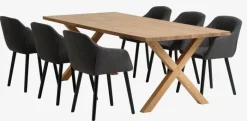 GRIBSKOV + ADSLEV Spisebordssæt|GRIBSKOV L230 bord eg + 4 ADSLEV stole antracit