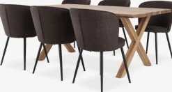 GRIBSKOV + RISSKOV Spisebordssæt|GRIBSKOV L230 bord eg + 4 RISSKOV stole mørkebrun