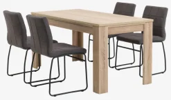 HASLUND + HAMMEL Spisebordssæt|HASLUND L160 bord eg + 4 HAMMEL stole grå