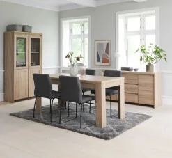 HASLUND + HAMMEL Spisebordssæt|HASLUND L160 bord eg + 4 HAMMEL stole grå