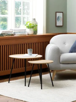 NYBO Hjørneborde|Sofaborde|Hjørnebord Ø55 egefarve/sort