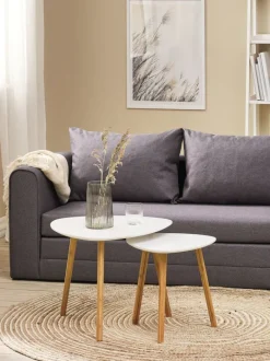 TAPS Hjørneborde|Sofaborde|Hjørnebord 55x55 hvid/bambus