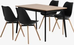JEGIND + KASTRUP Spisebordssæt|JEGIND L130 bord eg + 4 KASTRUP stole sort