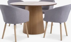KLIPLEV + KLOSTER Spisebordssæt|KLIPLEV Ø120 bord eg + 4 KLOSTER lysegrå/eg