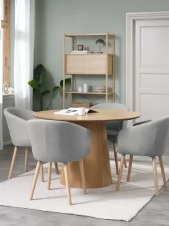 KLIPLEV + KLOSTER Spisebordssæt|KLIPLEV Ø120 bord eg + 4 KLOSTER lysegrå/eg