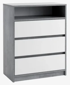 BILLUND Kommoder|Kommoder|Kommode 3 skuffer hvid/beton Hvid+Beton