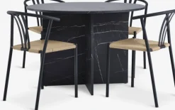 KRONDAL + JYDERUP Spisebordssæt|KRONDAL Ø110 bord marmor + 4 JYDERUP sort/natur