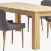 LINTRUP + PEBRINGE Spisebordssæt|LINTRUP L190/280 bord eg + 4 PEBRINGE grå velour