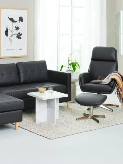 TANKEDAL Lænestole|Lænestol m/fodskammel kunstlæder Sort