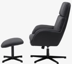 TANKEDAL Lænestole|Lænestol m/fodskammel t stof Mørkegrå