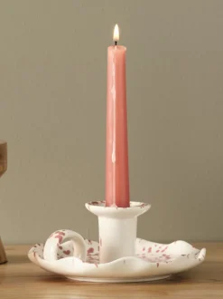 REIDAR Lysestager|Lysestage Ø14xH6cm hvid/rosa